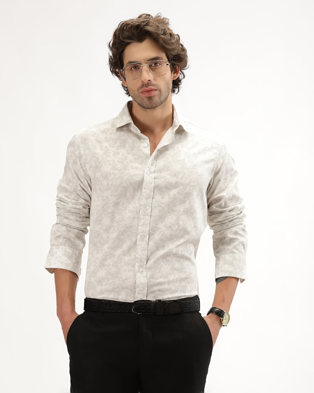 Velin- Regular Fit Satin Geometric Print Shirt