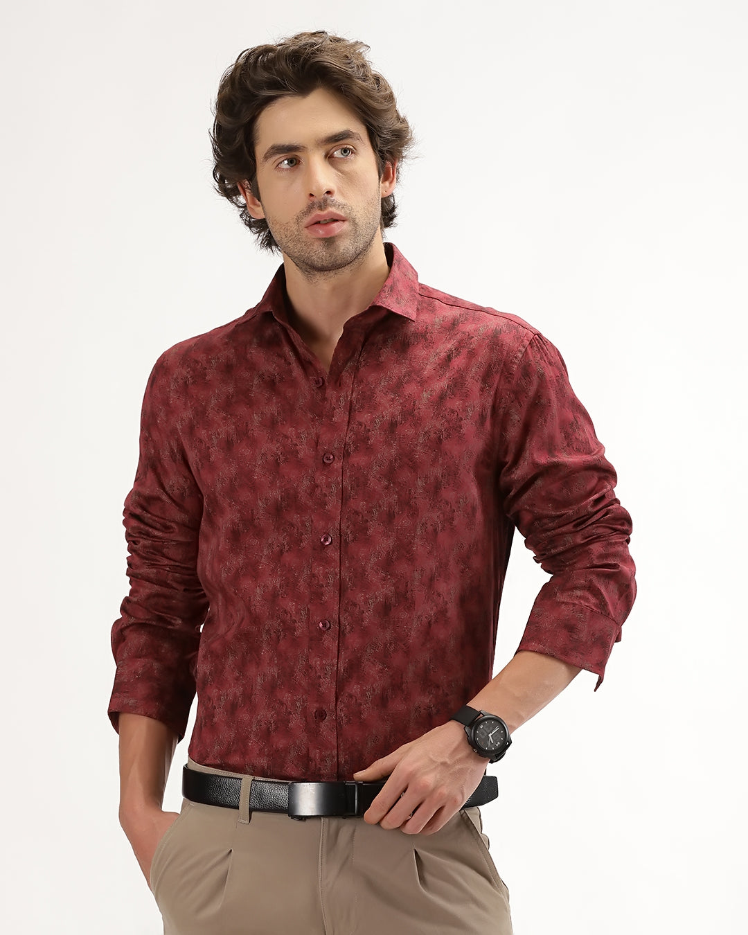 Velin- Regular Fit Satin Abstract Print Shirt