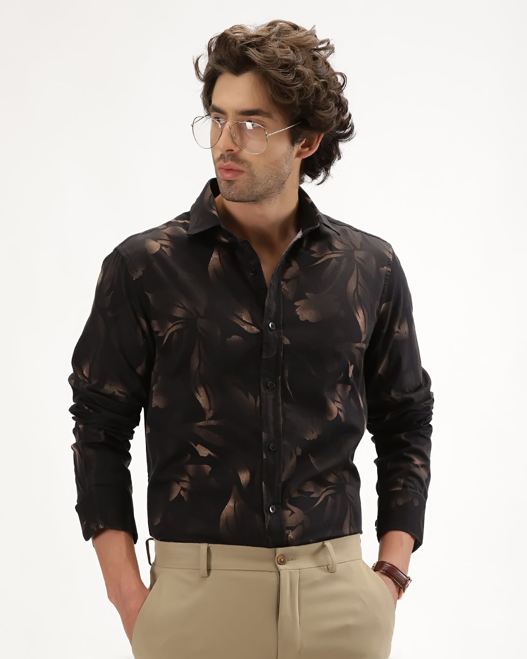 Velin- Regular Fit Satin Floral Print Shirt