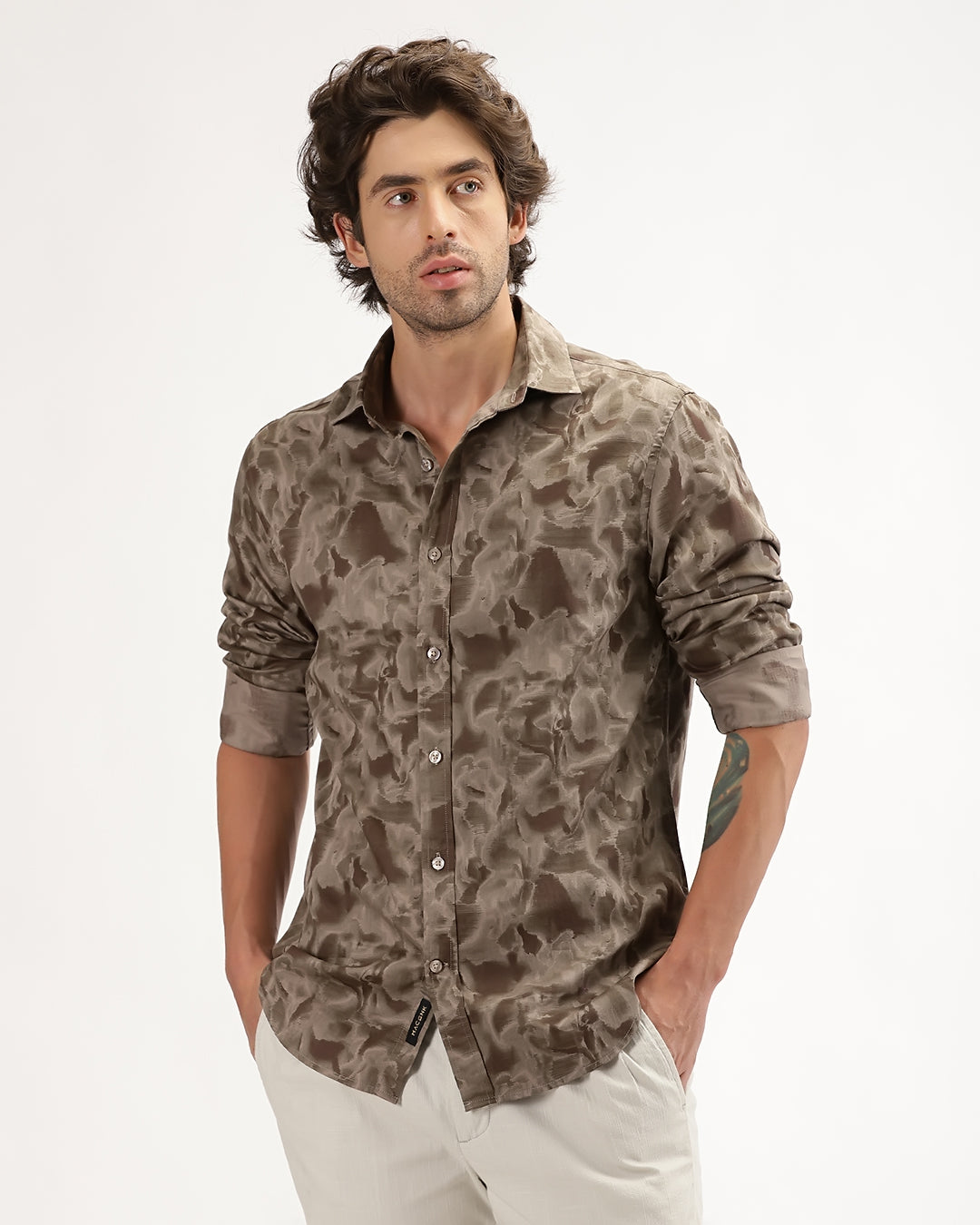 Velin - Regular Fit Satin Abstract Print Shirt
