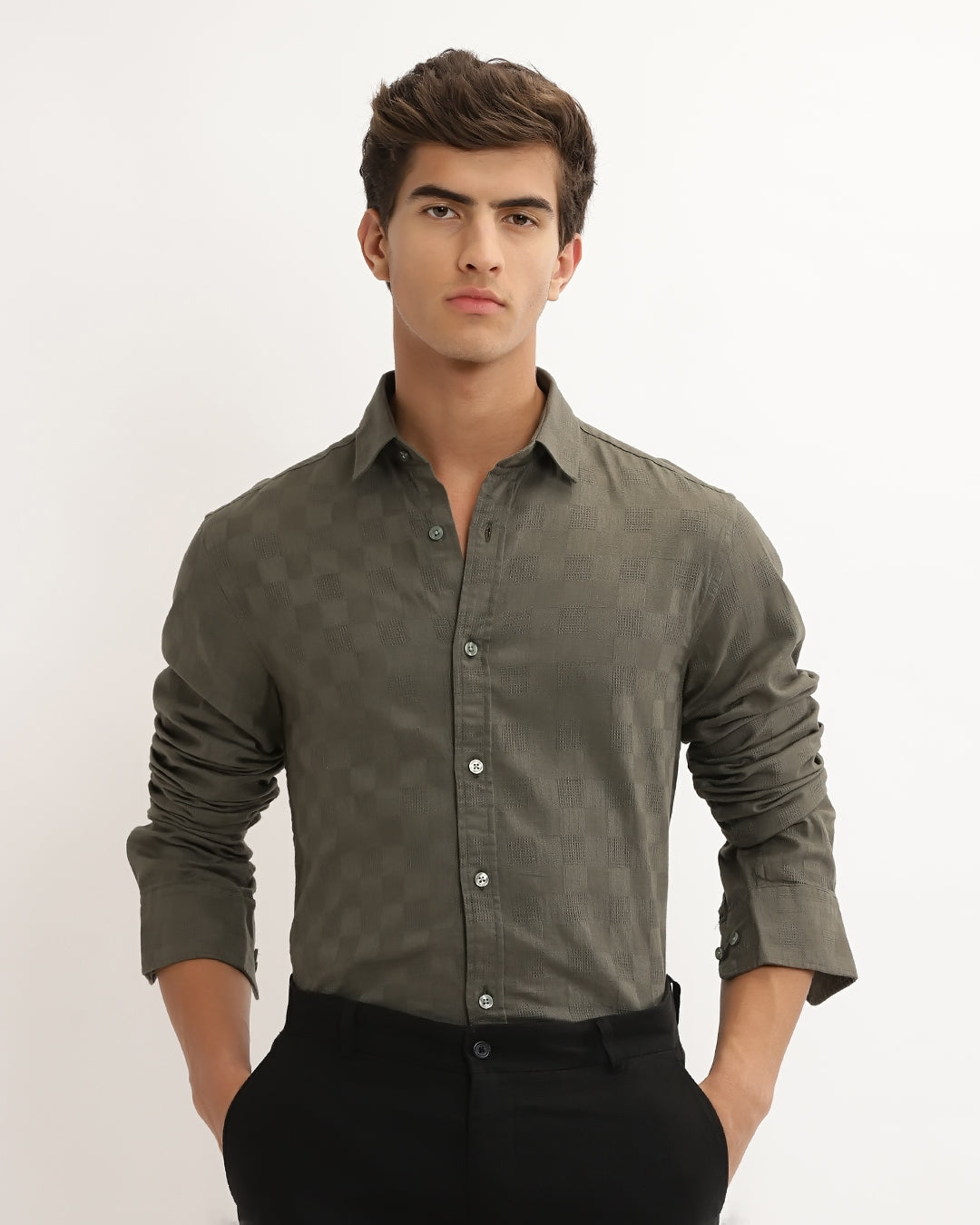 Rivon - Regular Fit Dobby Checked Shirt