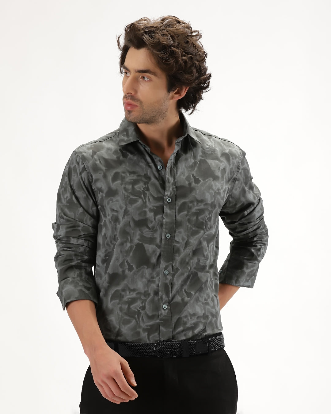 Velin - Regular Fit Satin Abstract Print Shirt