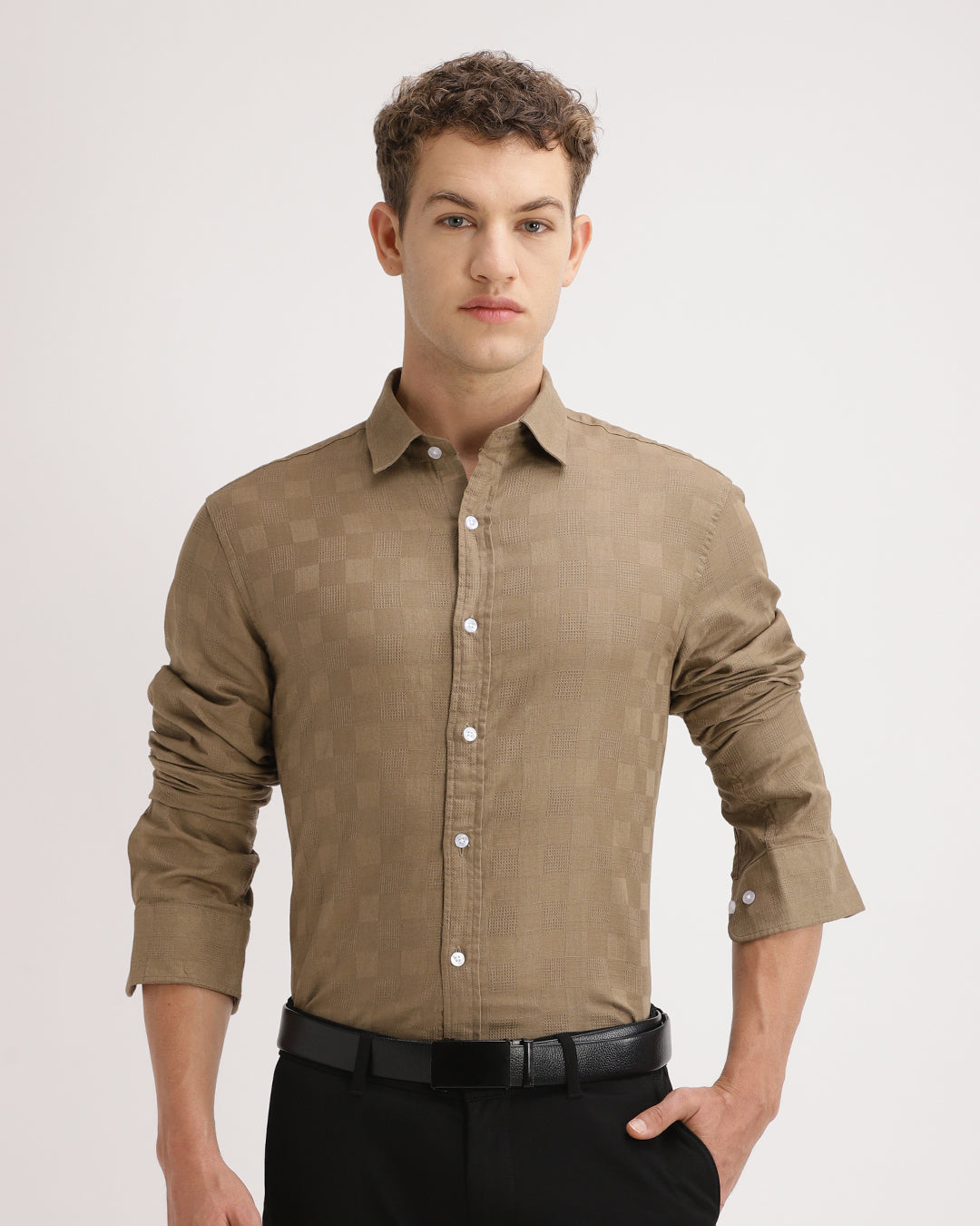 Rivon - Regular Fit Dobby Checked Shirt