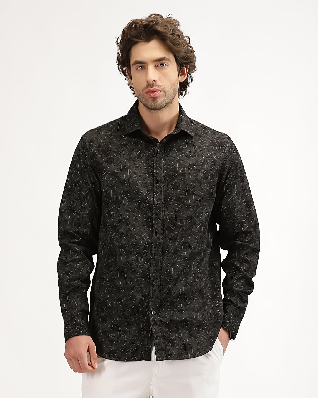 Velin- Regular Fit Satin Geometric Print Shirt