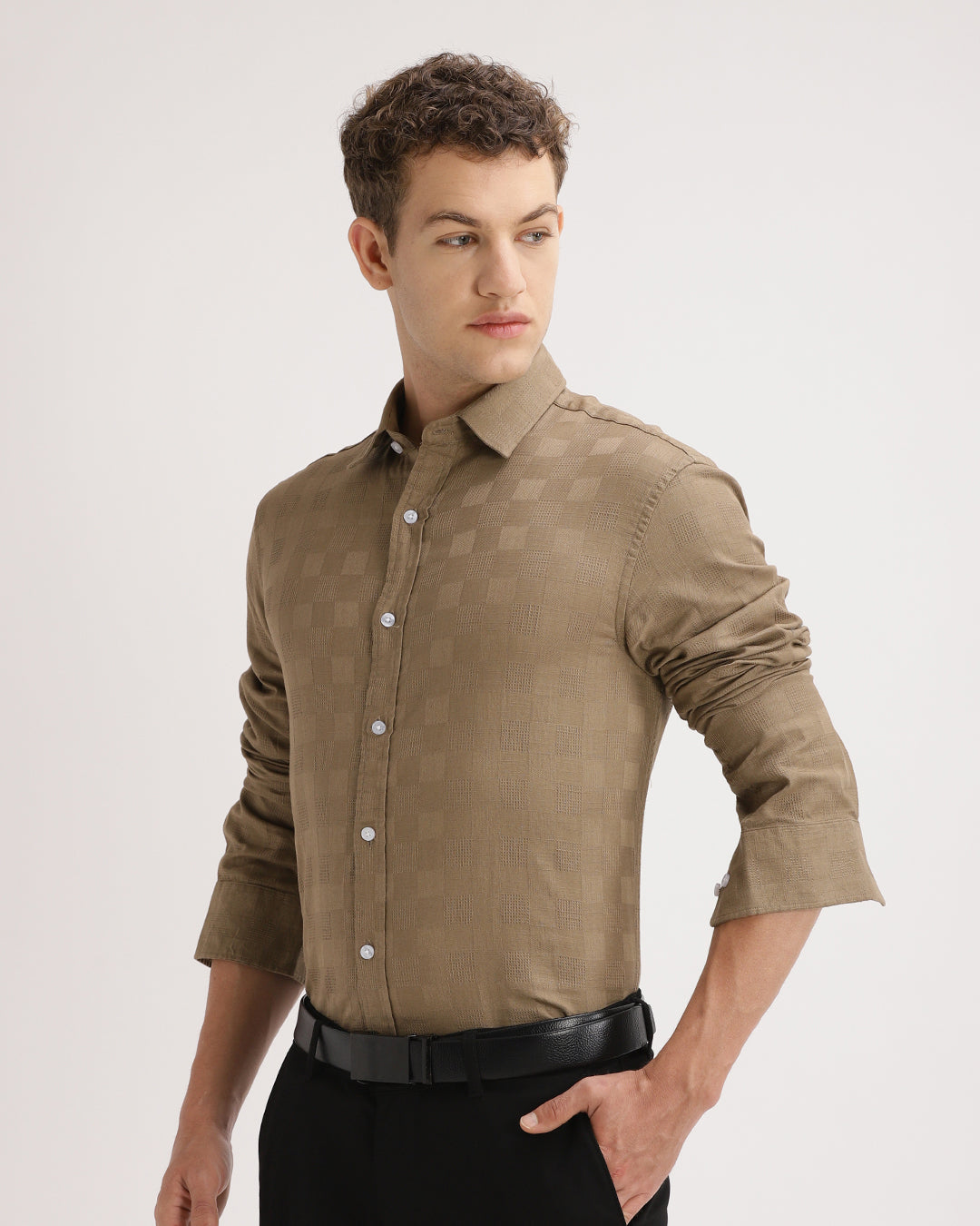 Rivon - Regular Fit Dobby Checked Shirt