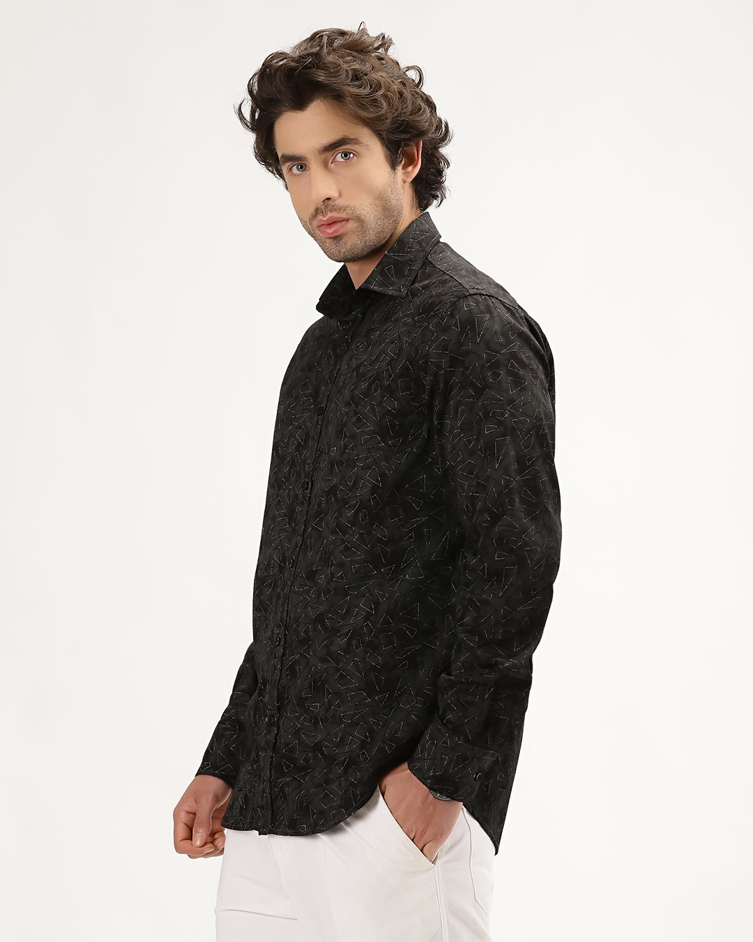 Velin- Regular Fit Satin Geometric Print Shirt