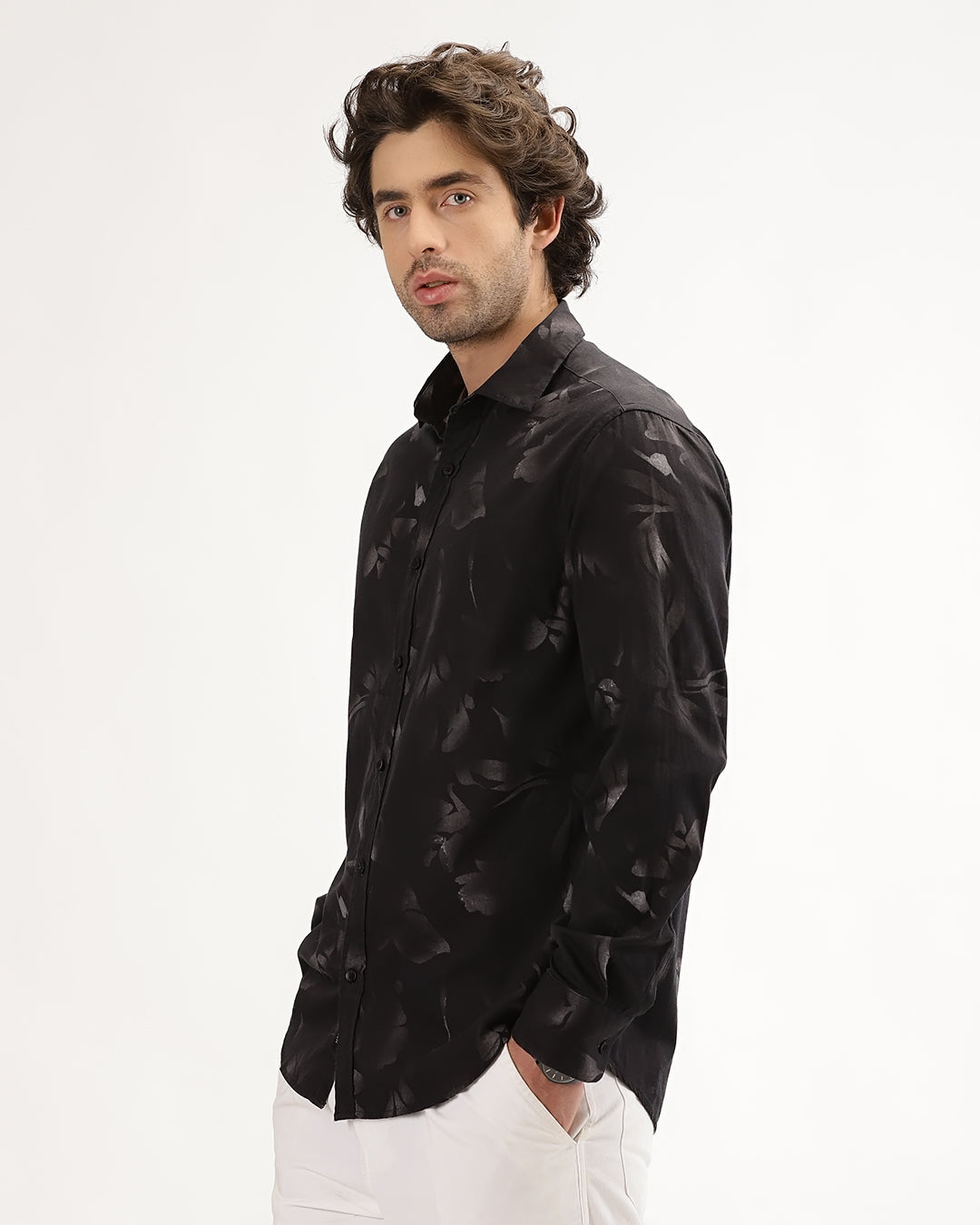 Velin- Regular Fit Satin Floral Print Shirt