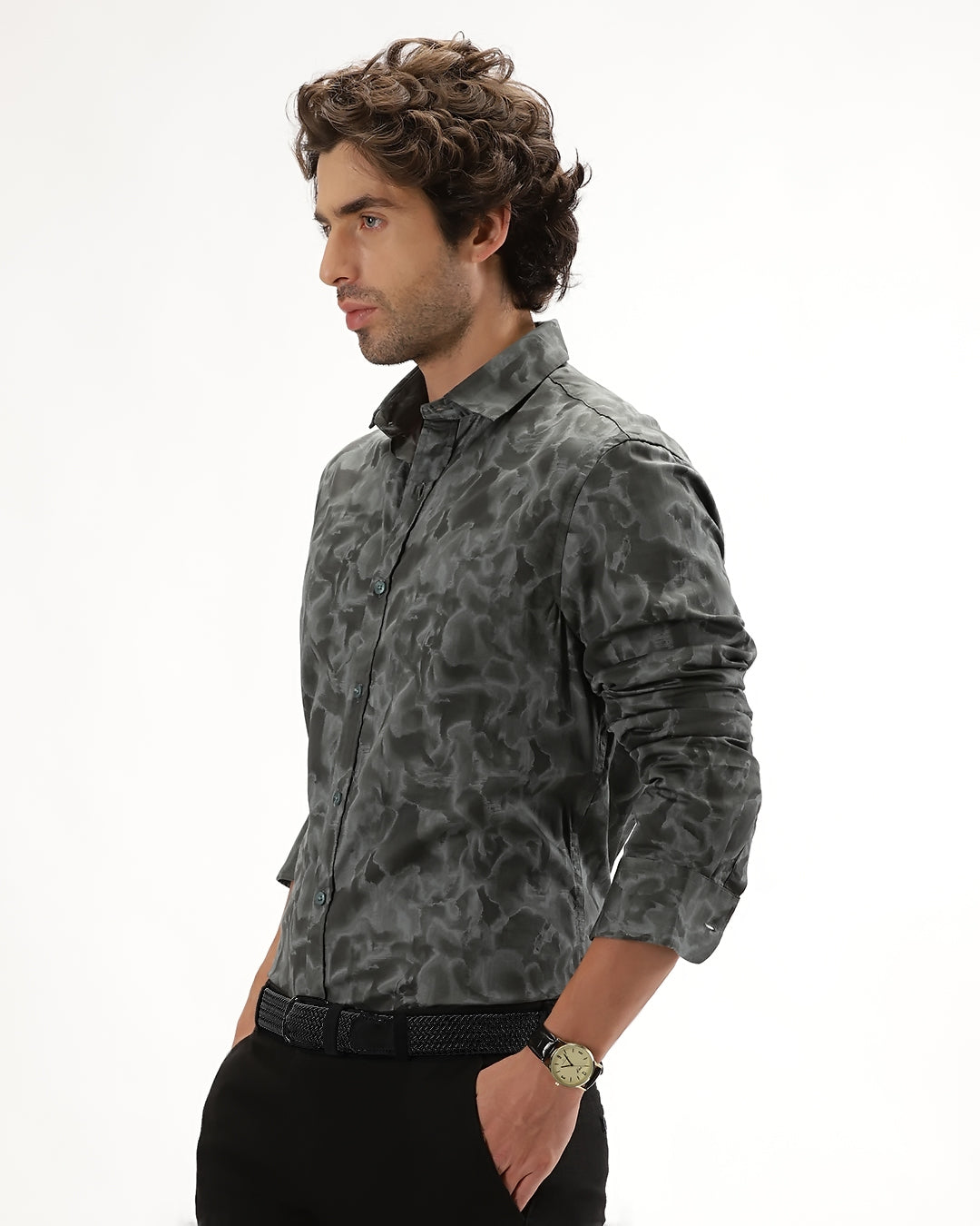 Velin - Regular Fit Satin Abstract Print Shirt
