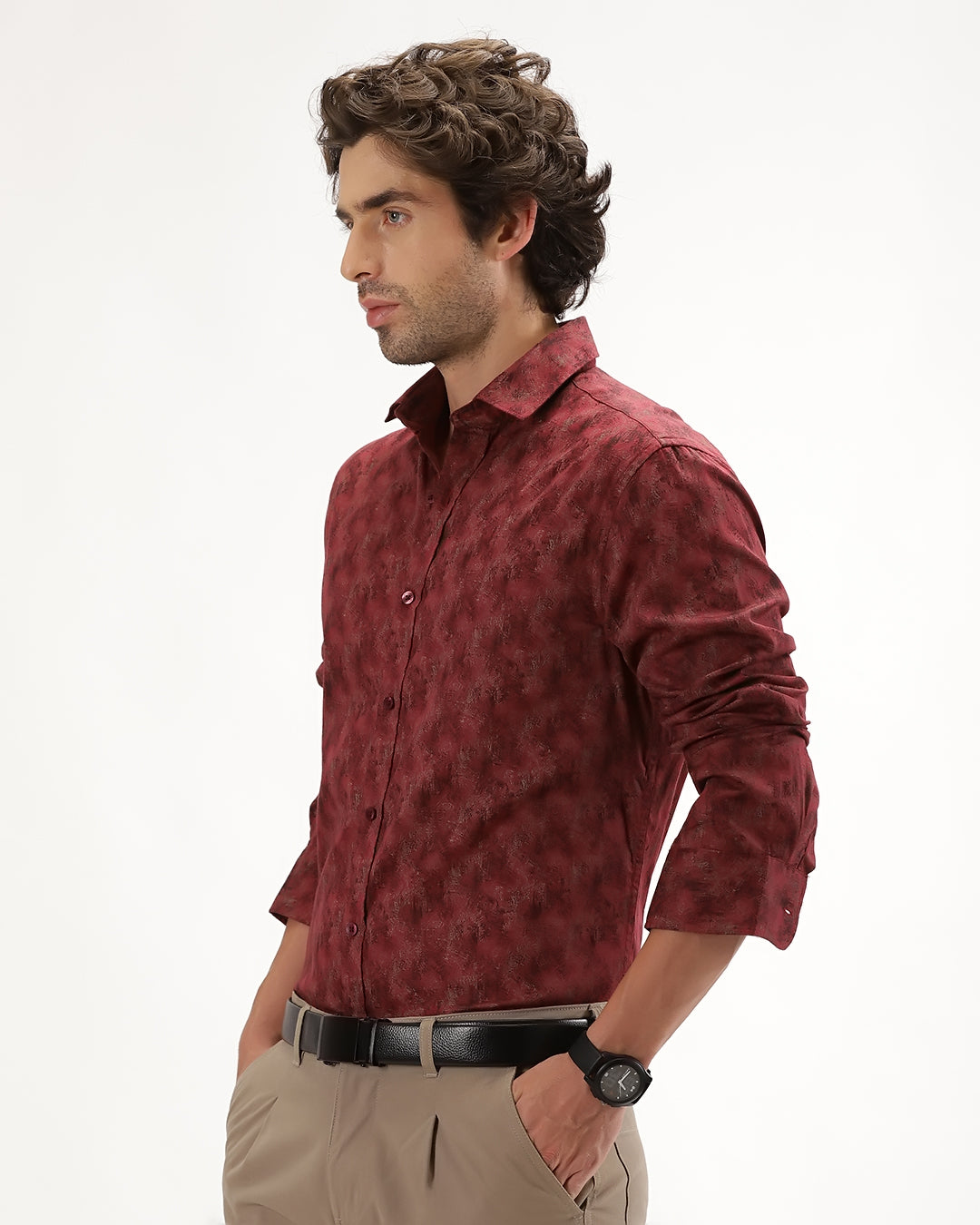 Velin- Regular Fit Satin Abstract Print Shirt