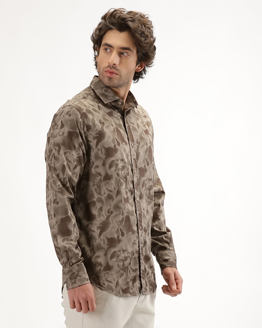 Velin - Regular Fit Satin Abstract Print Shirt