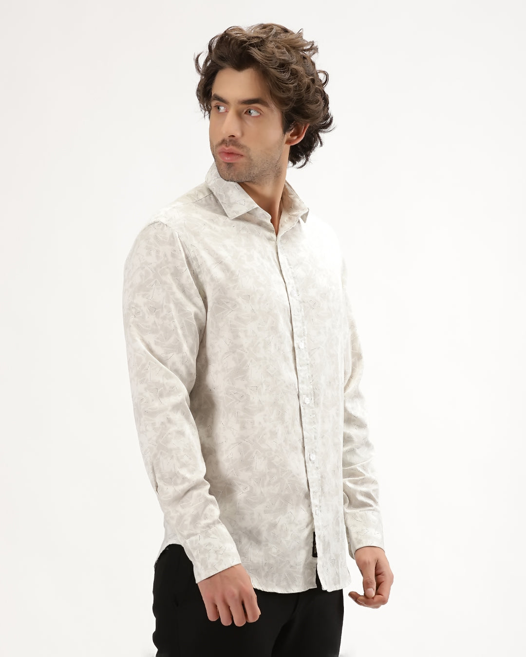 Velin- Regular Fit Satin Geometric Print Shirt