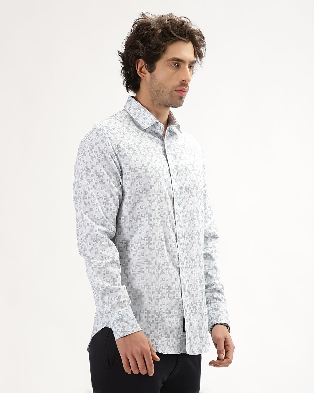 Velin- Regular Fit Satin Geometric Print Shirt