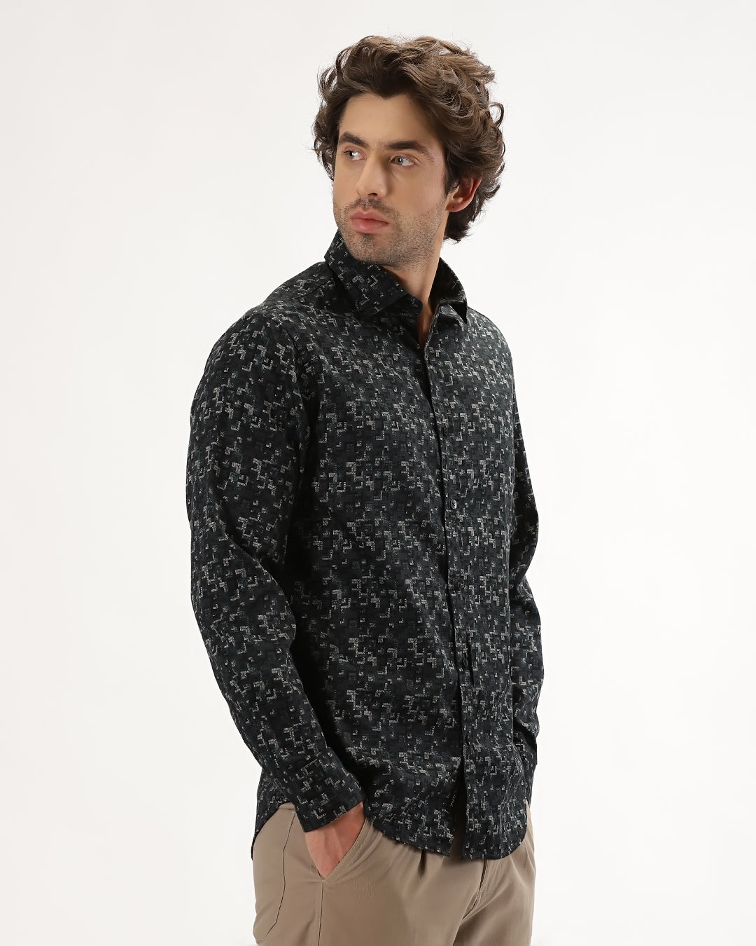 Velin- Regular Fit Satin Geometric Print Shirt