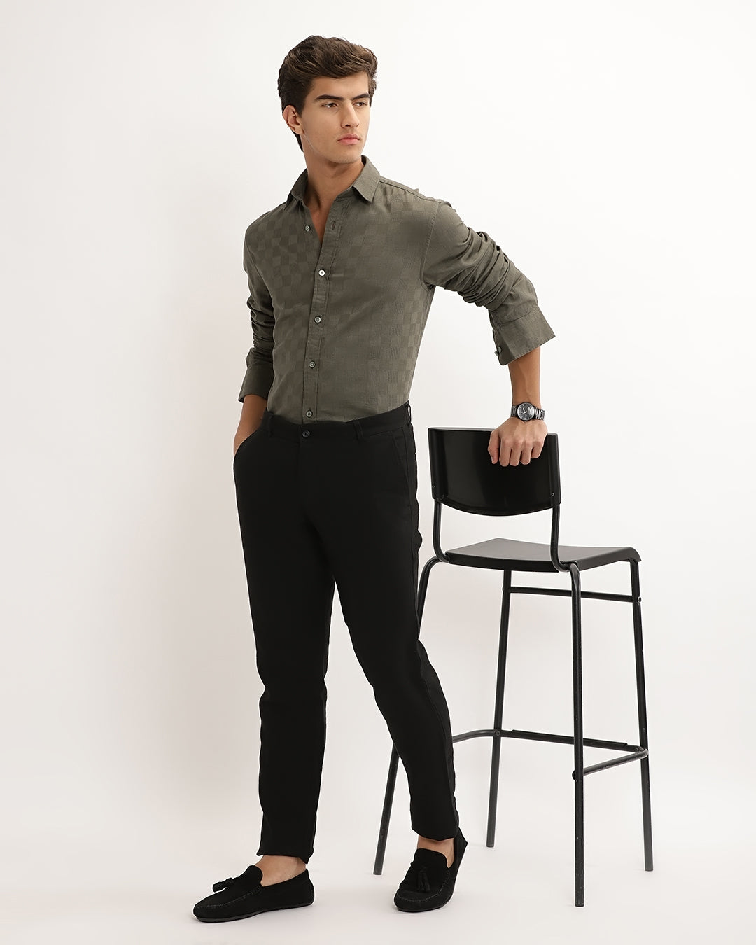 Rivon - Regular Fit Dobby Checked Shirt