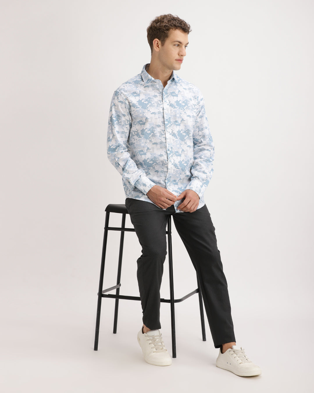 Oxlen - Regular Fit Abstract Print Shirt