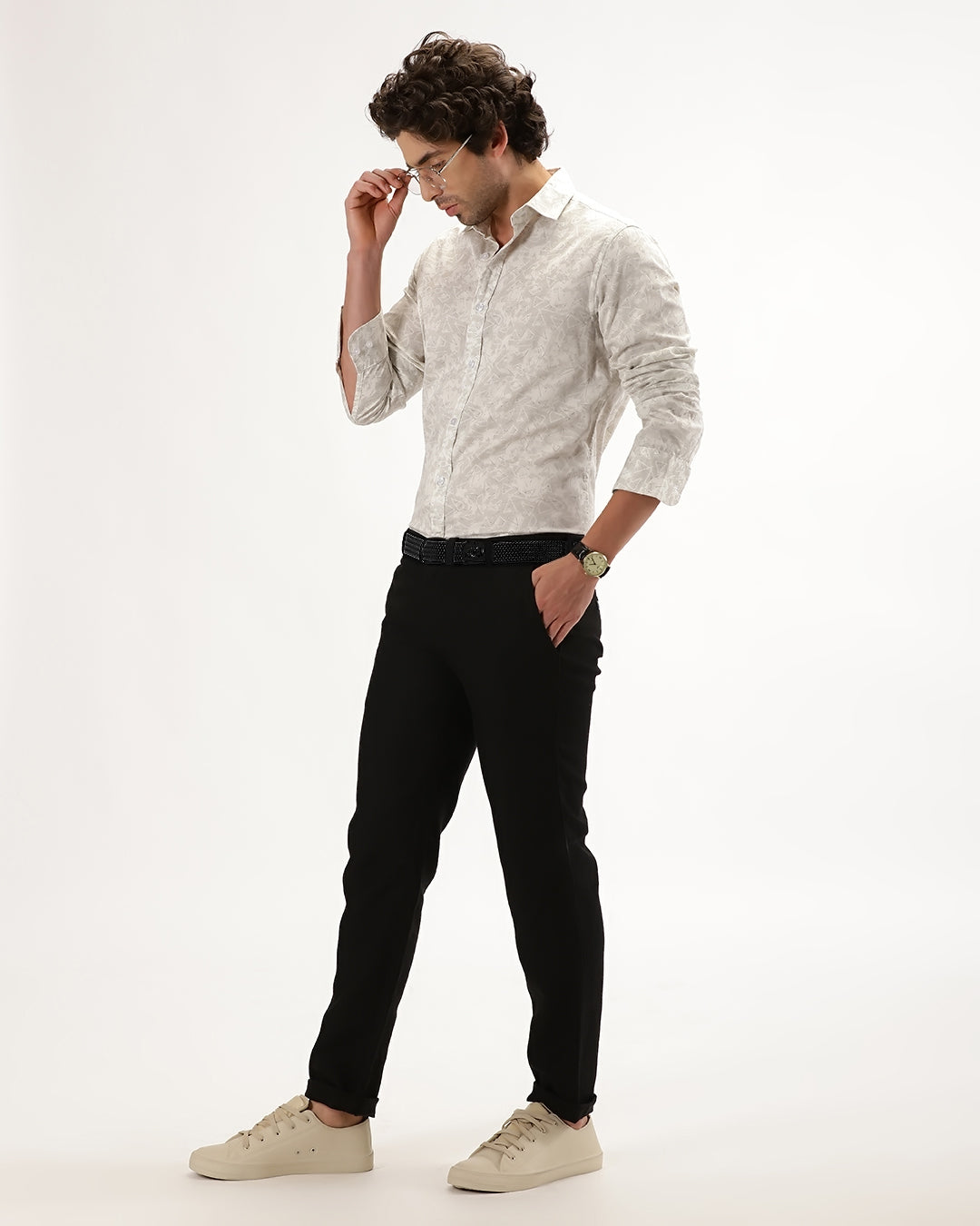 Velin- Regular Fit Satin Geometric Print Shirt