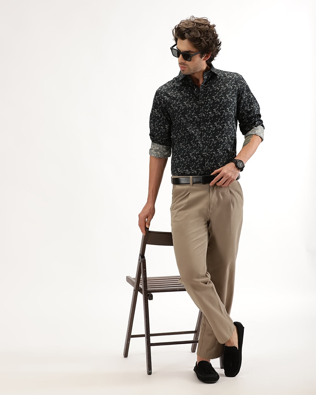 Velin- Regular Fit Satin Geometric Print Shirt