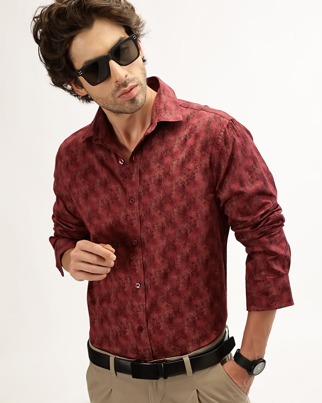Velin- Regular Fit Satin Abstract Print Shirt