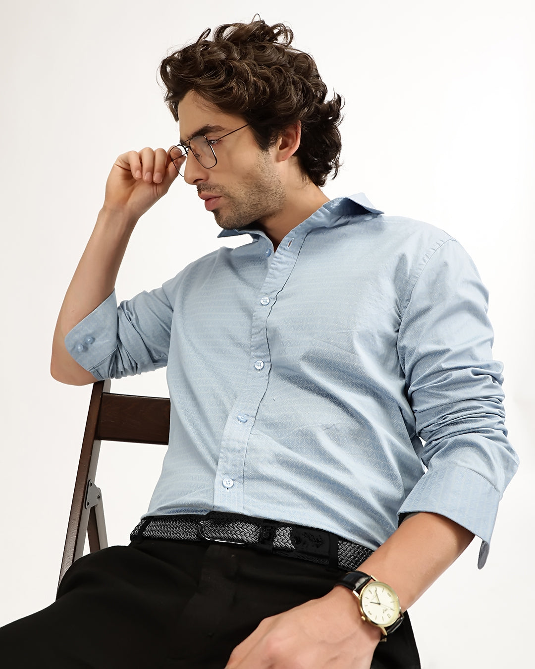 Velin- Regular Fit Satin Geometric Print Shirt