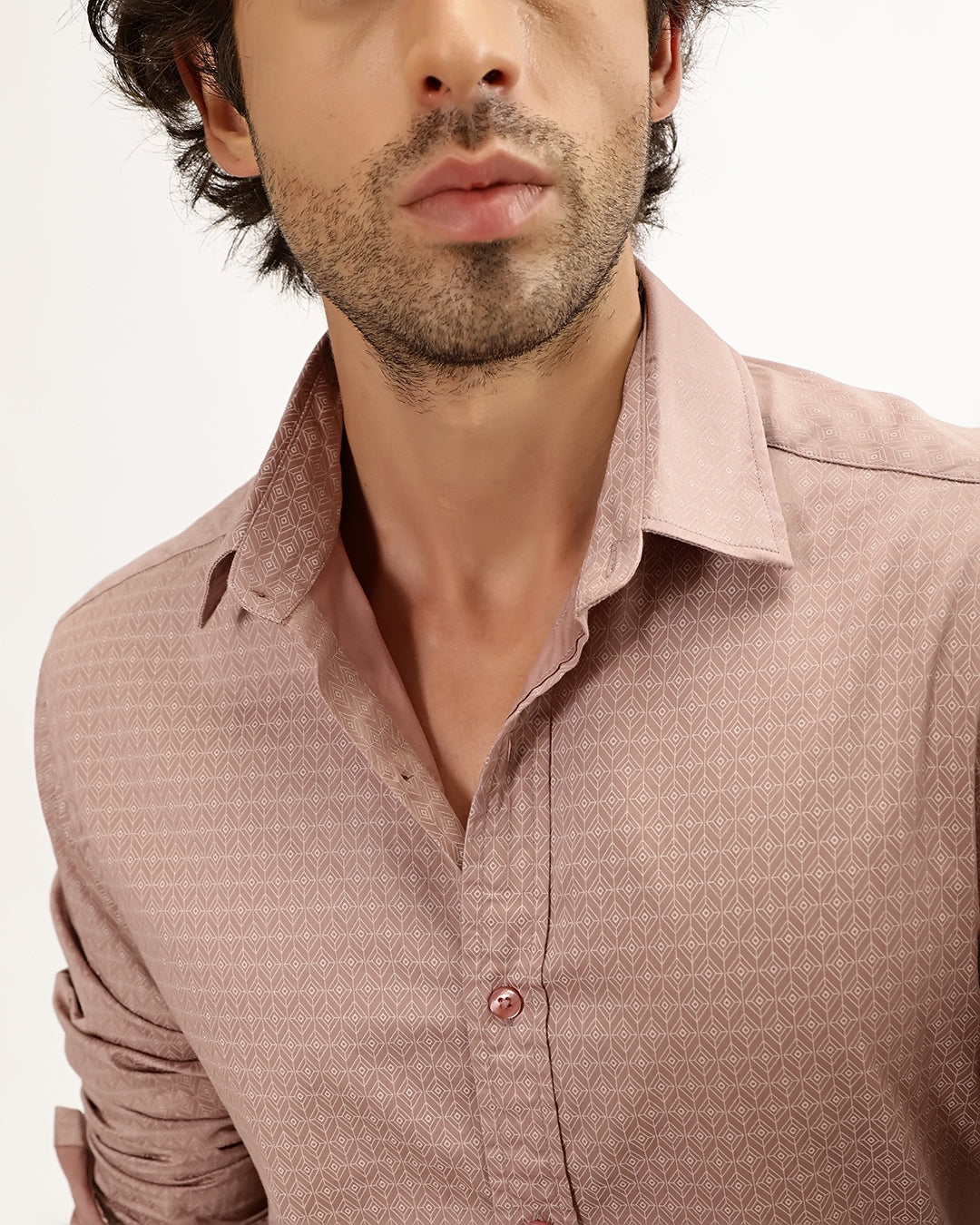 Velin- Regular Fit Satin Geometric Print Shirt