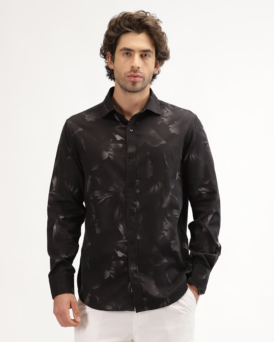 Velin- Regular Fit Satin Floral Print Shirt