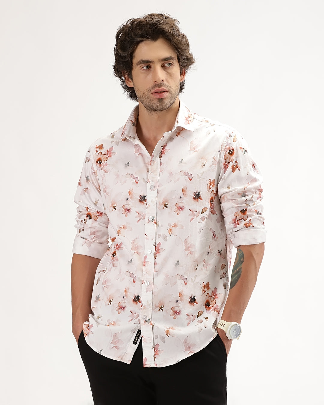Velin- Regular Fit Satin Floral Print Shirt