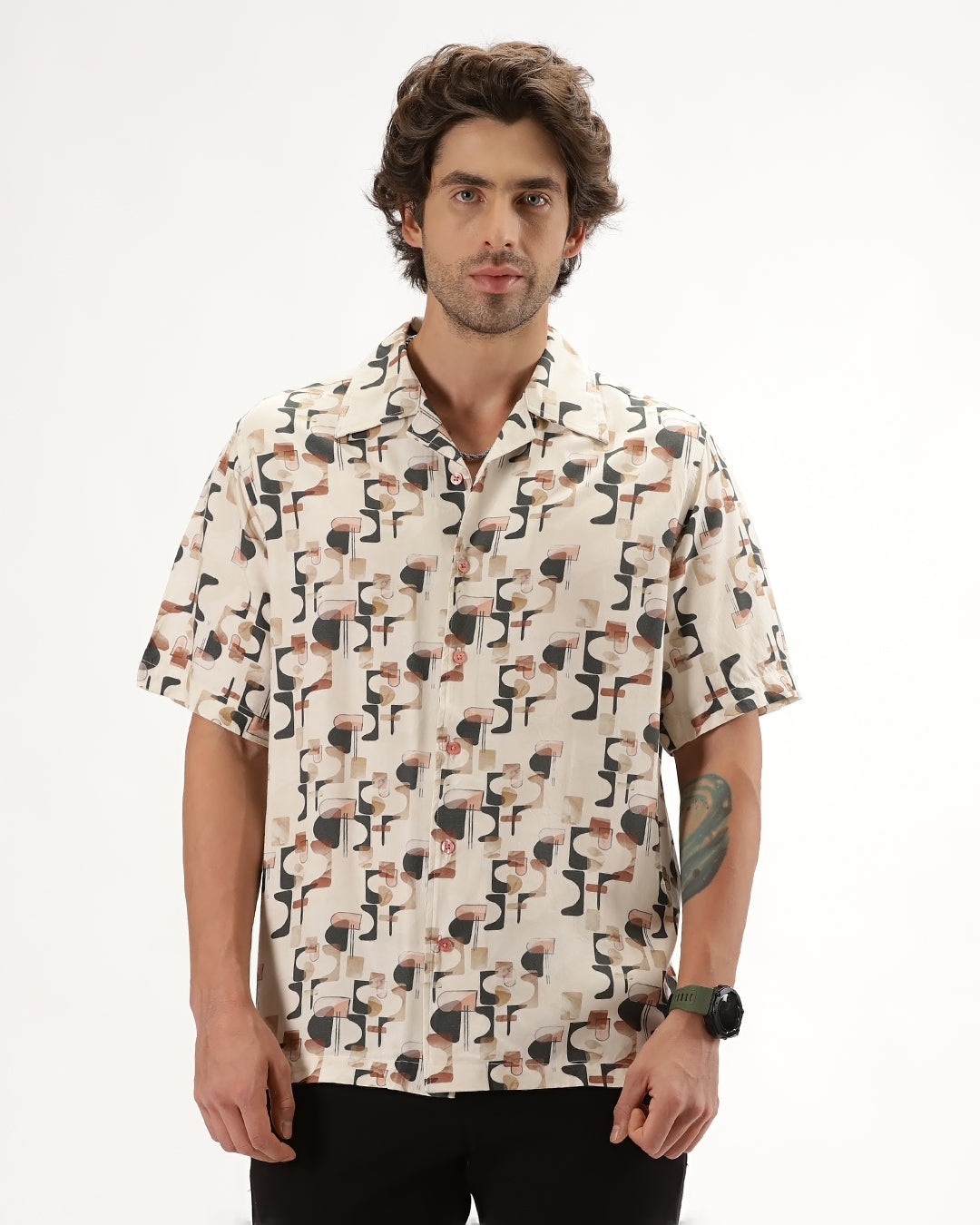 Cirex -  Regular Fit Viscose Abstract Print Shirt
