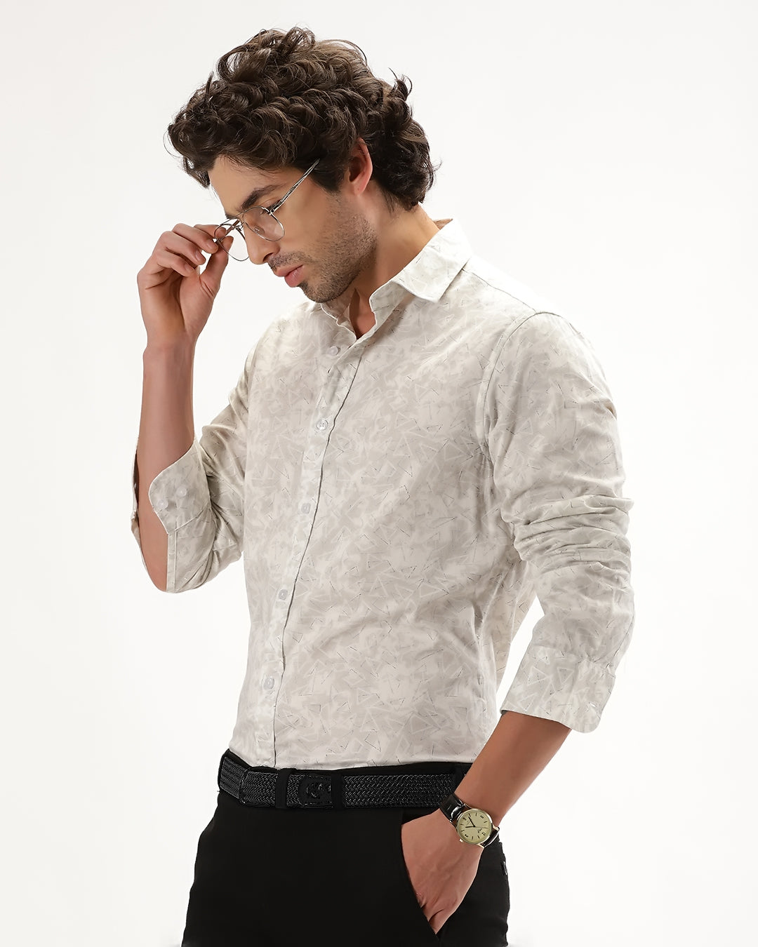 Velin- Regular Fit Satin Geometric Print Shirt