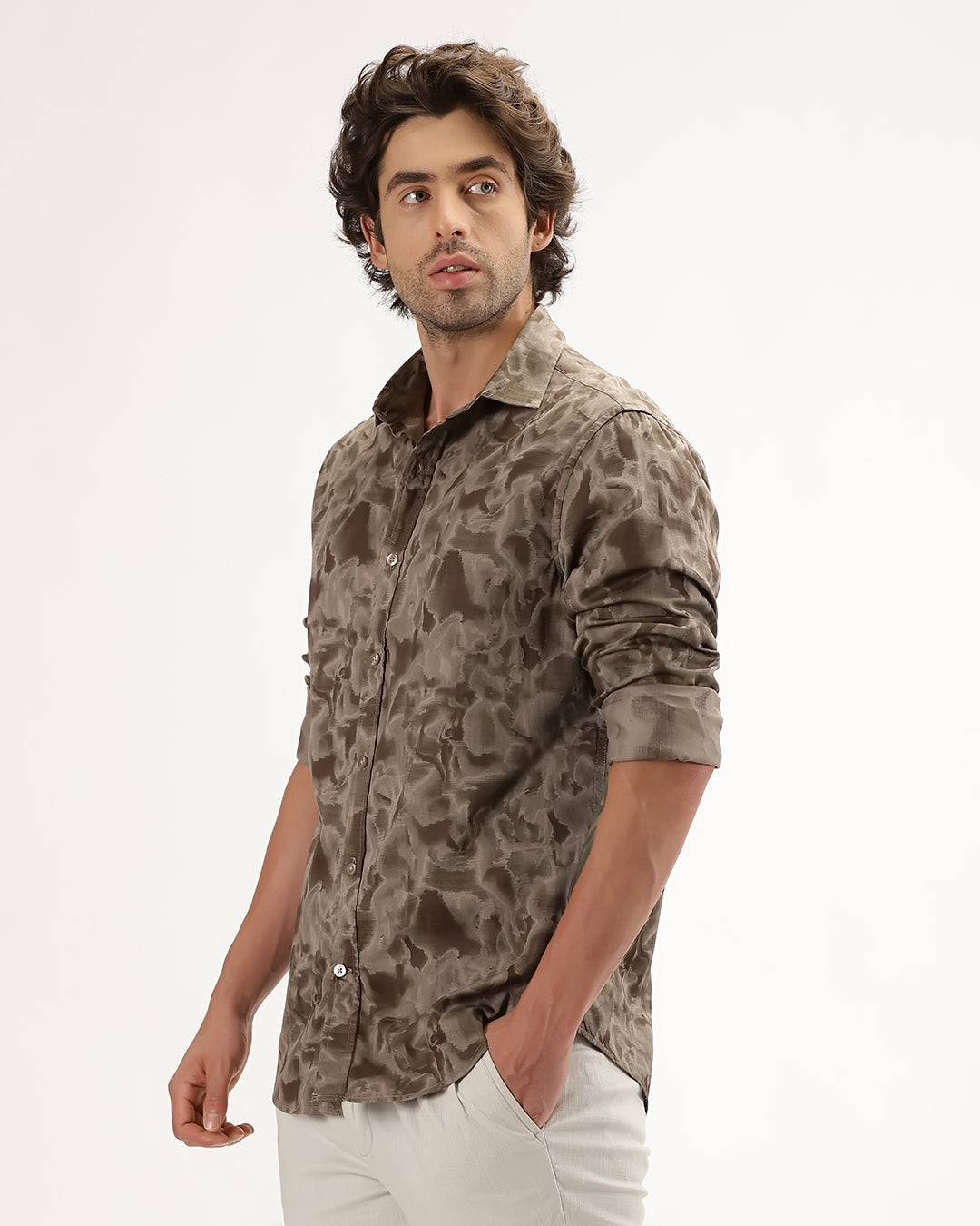 Velin - Regular Fit Satin Abstract Print Shirt
