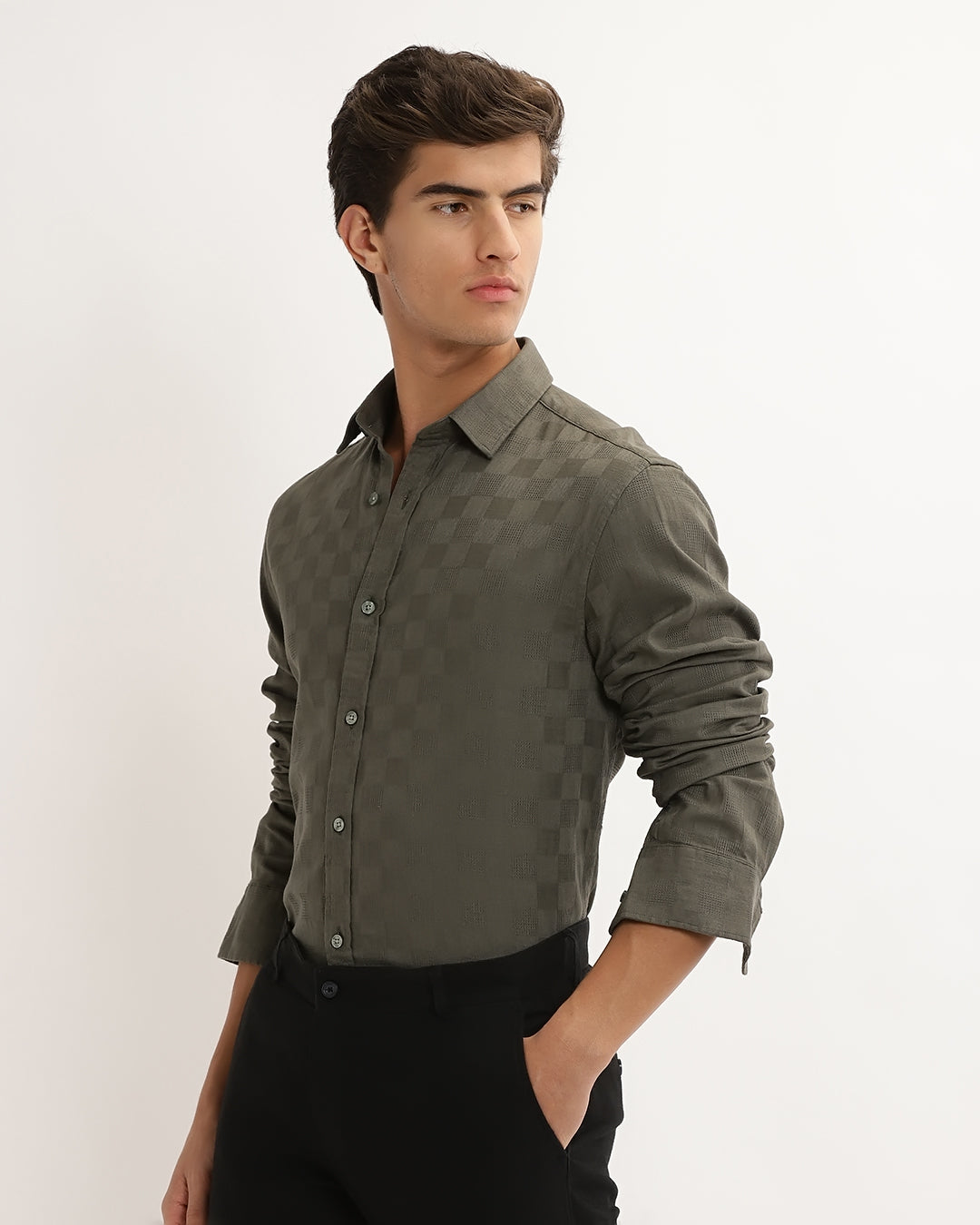 Rivon - Regular Fit Dobby Checked Shirt