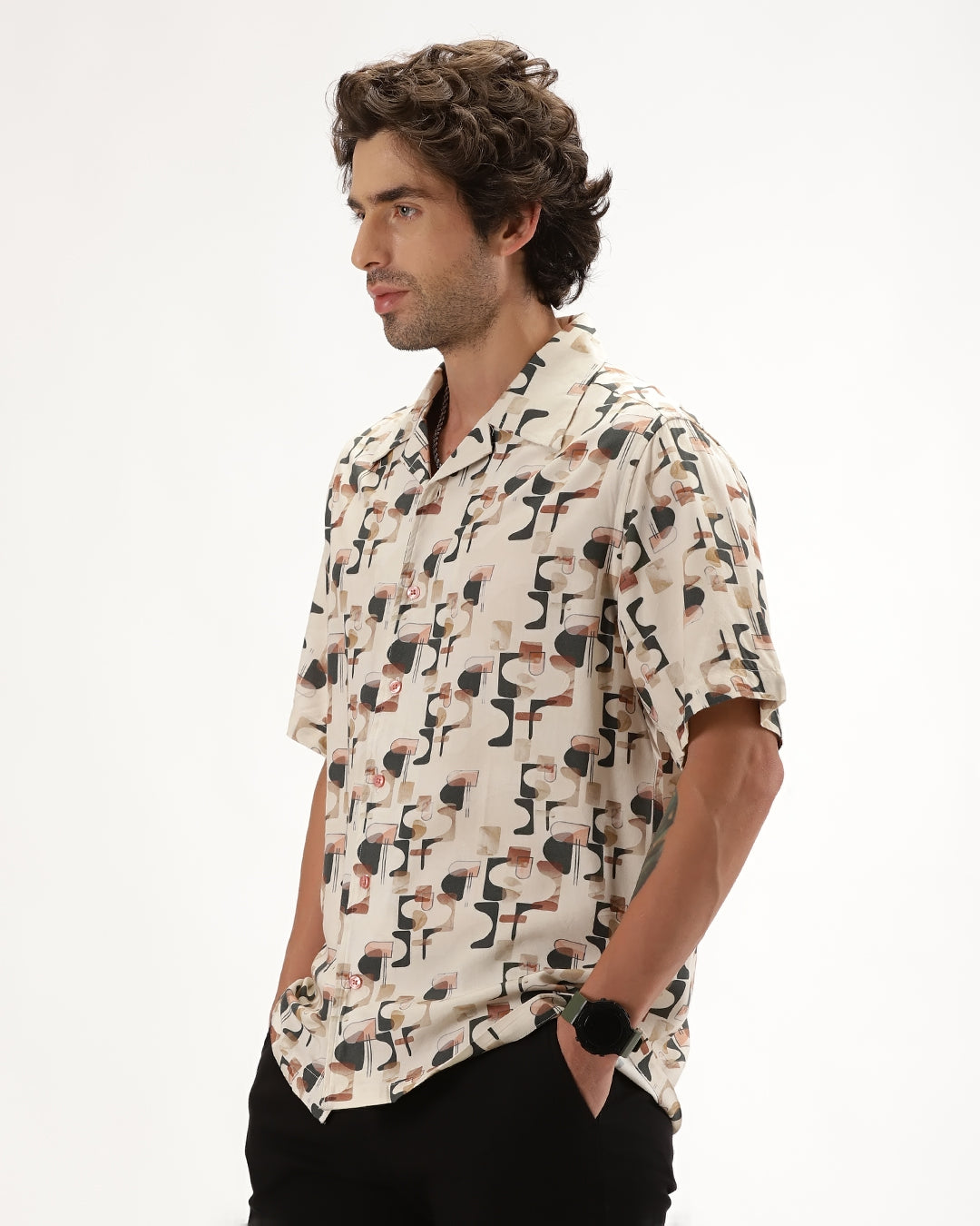 Cirex -  Regular Fit Viscose Abstract Print Shirt