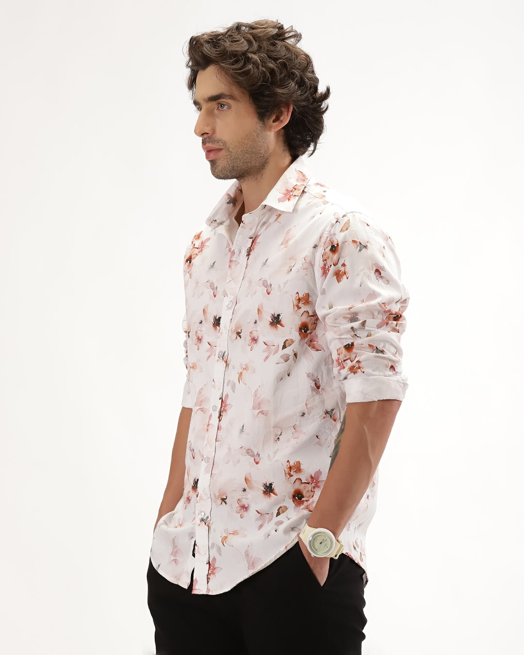 Velin- Regular Fit Satin Floral Print Shirt