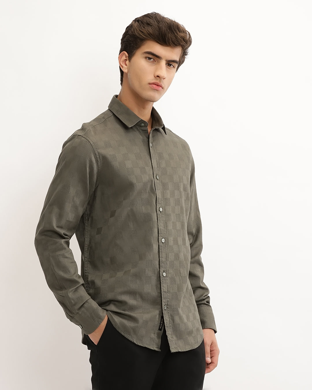 Rivon - Regular Fit Dobby Checked Shirt