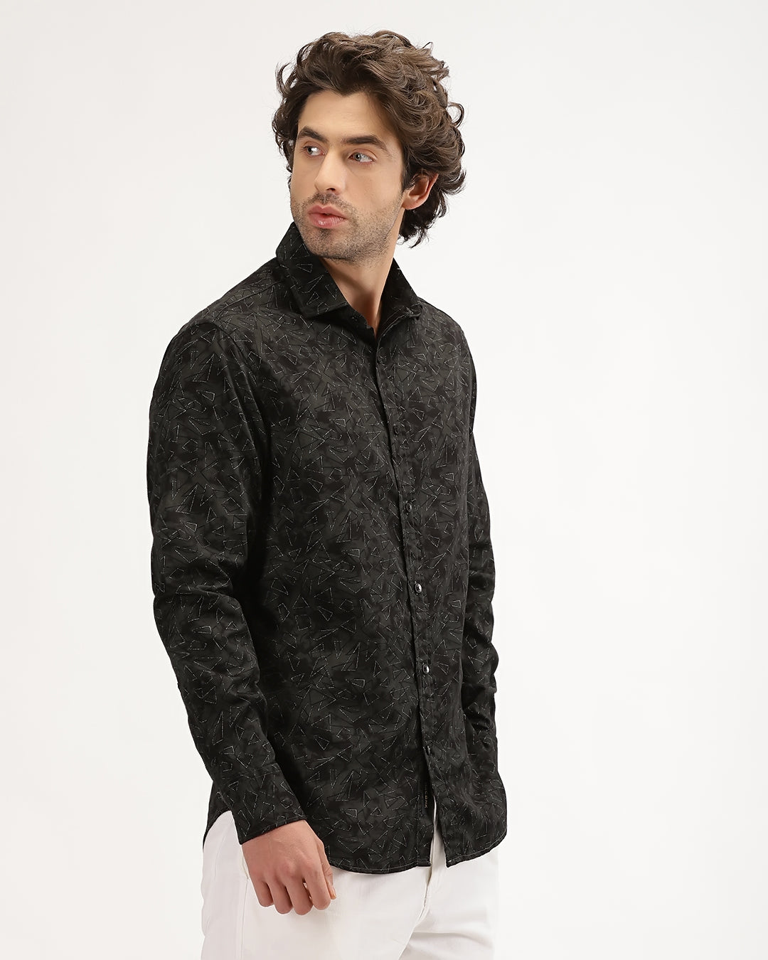 Velin- Regular Fit Satin Geometric Print Shirt