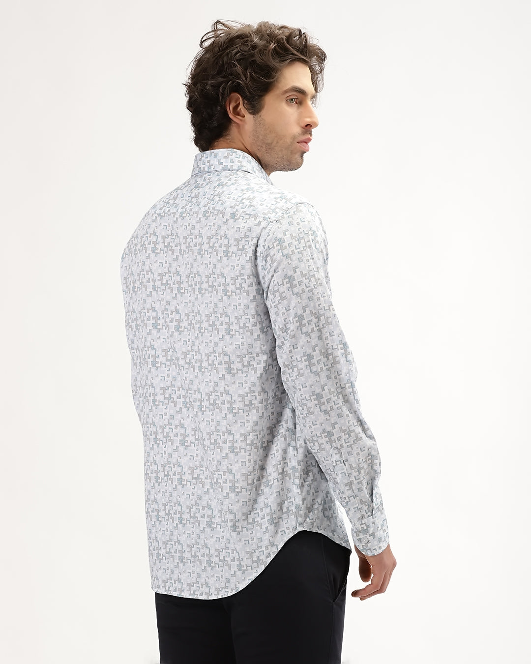 Velin- Regular Fit Satin Geometric Print Shirt