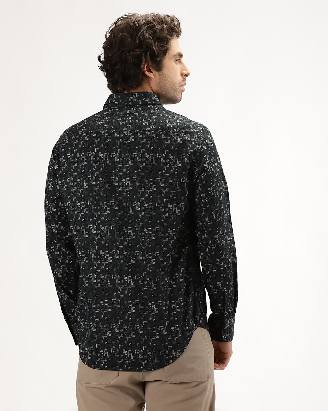 Velin- Regular Fit Satin Geometric Print Shirt