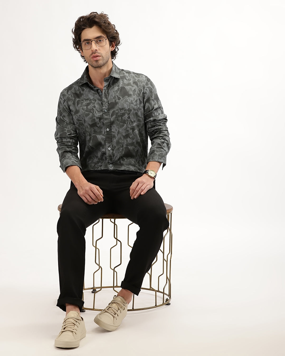 Velin - Regular Fit Satin Abstract Print Shirt