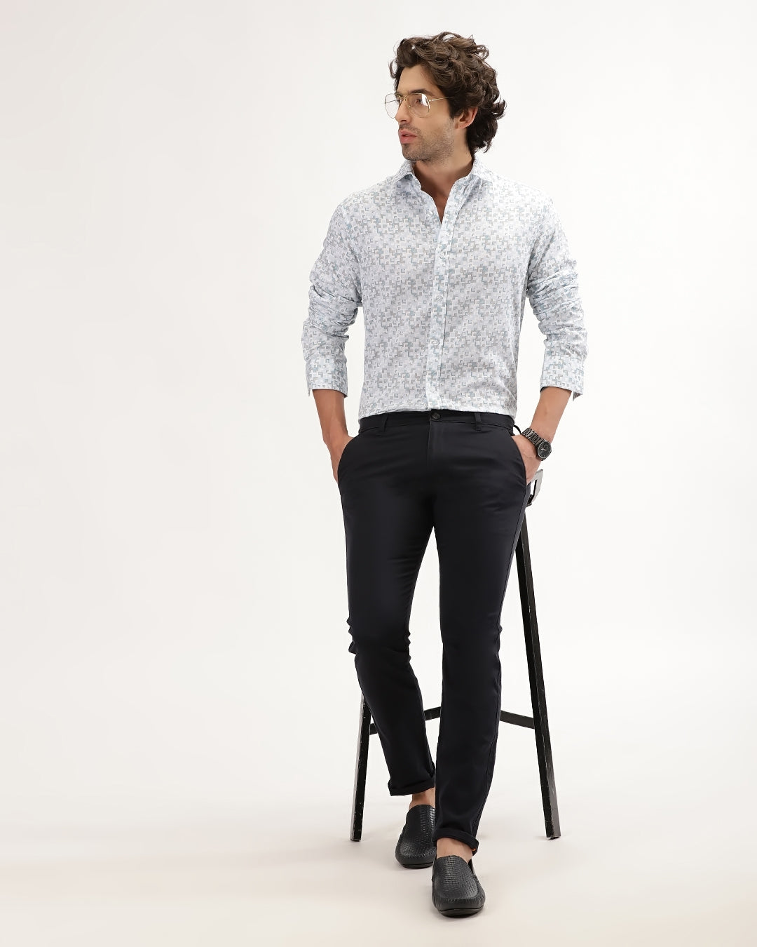 Velin- Regular Fit Satin Geometric Print Shirt