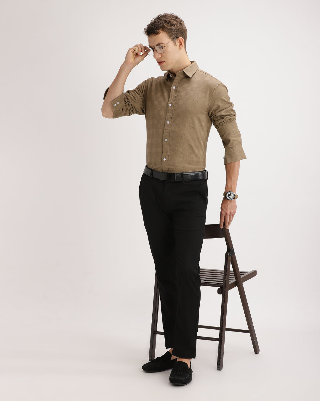 Rivon - Regular Fit Dobby Checked Shirt