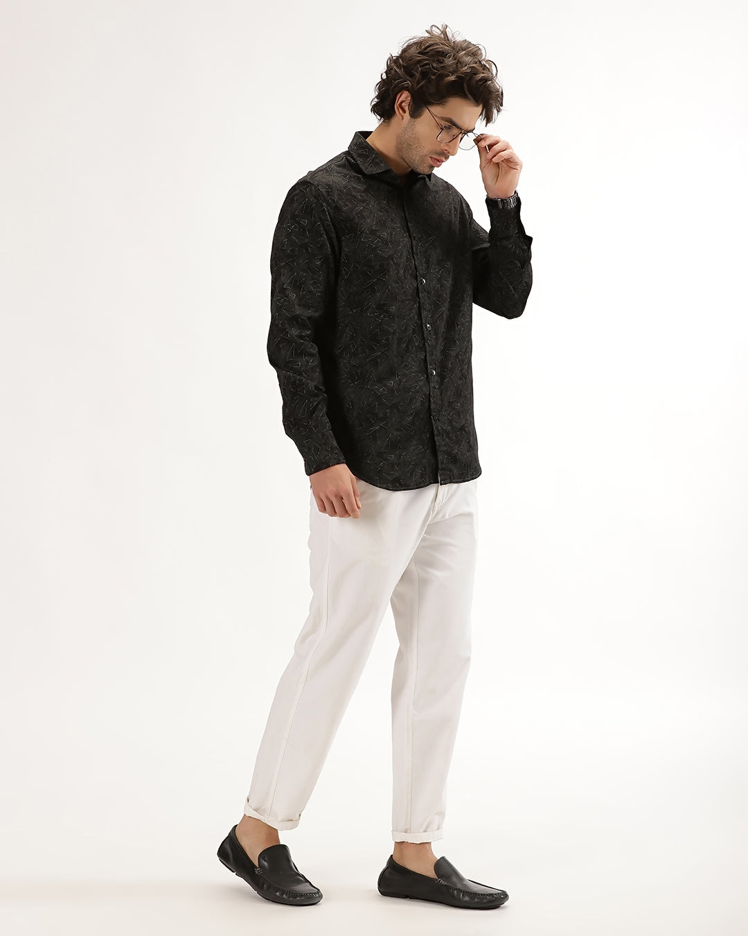 Velin- Regular Fit Satin Geometric Print Shirt