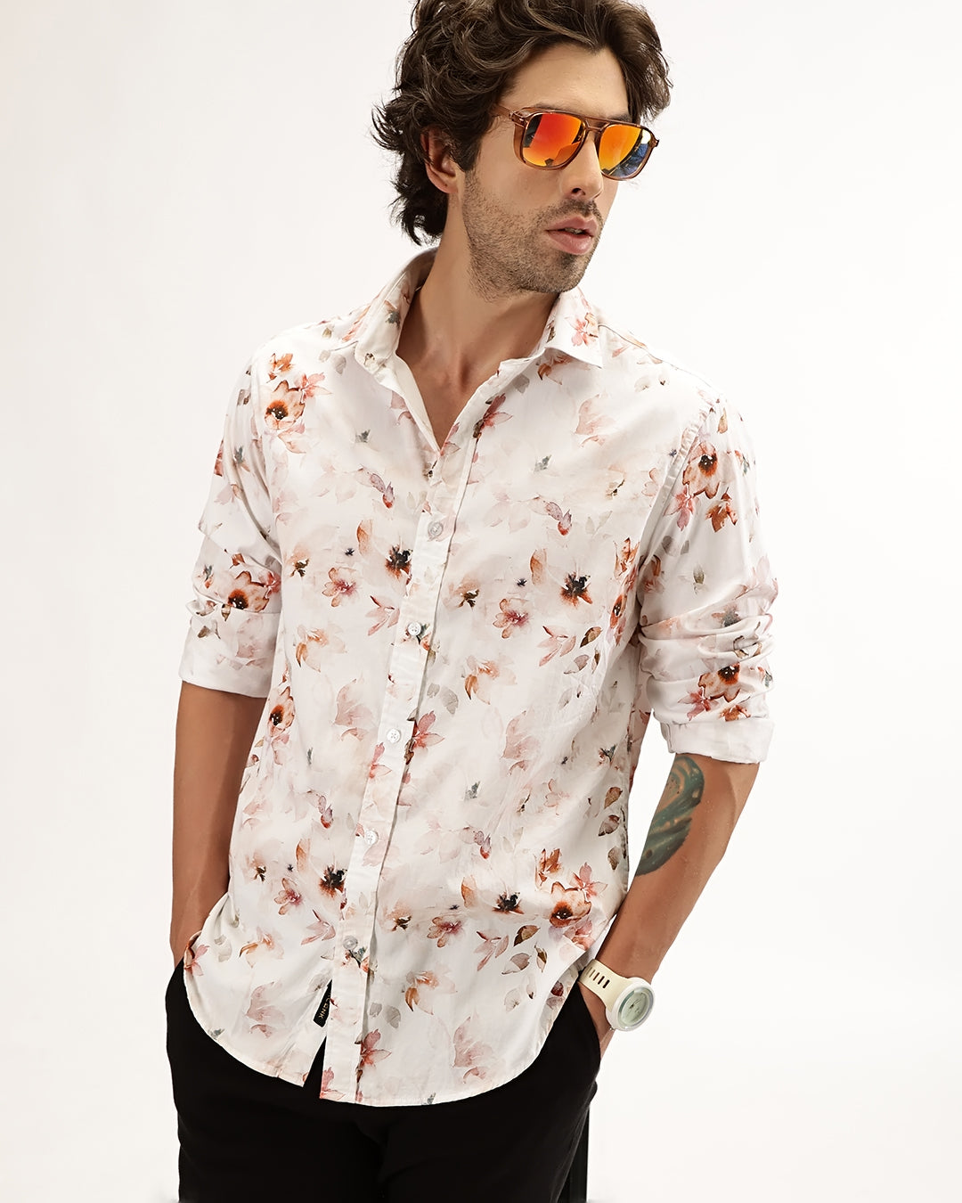 Velin- Regular Fit Satin Floral Print Shirt
