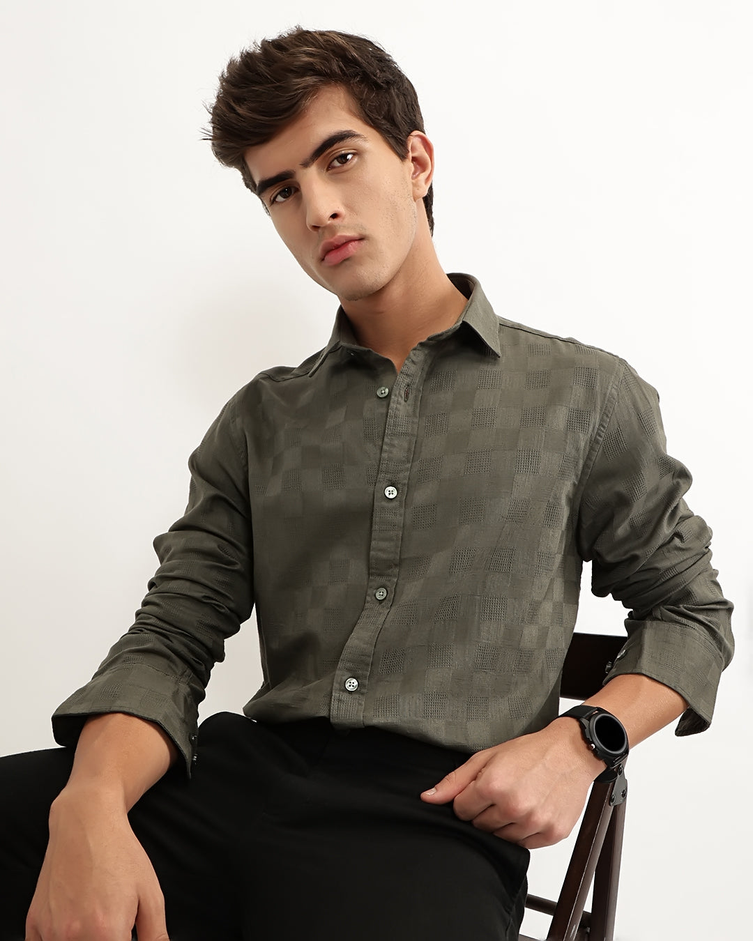 Rivon - Regular Fit Dobby Checked Shirt