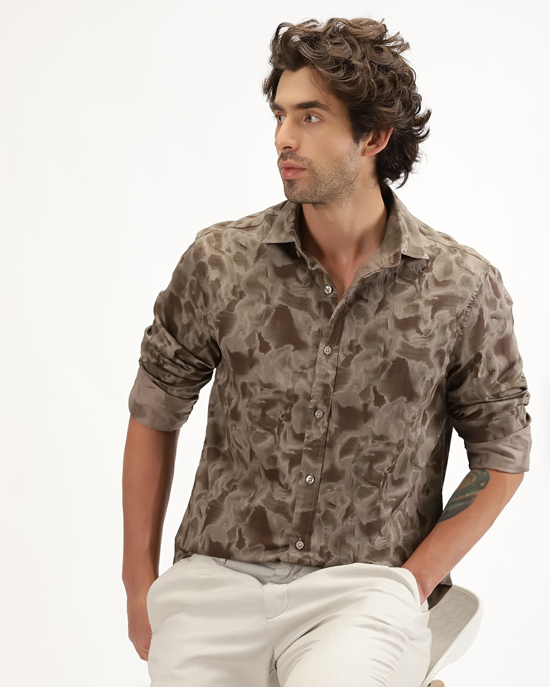 Velin - Regular Fit Satin Abstract Print Shirt