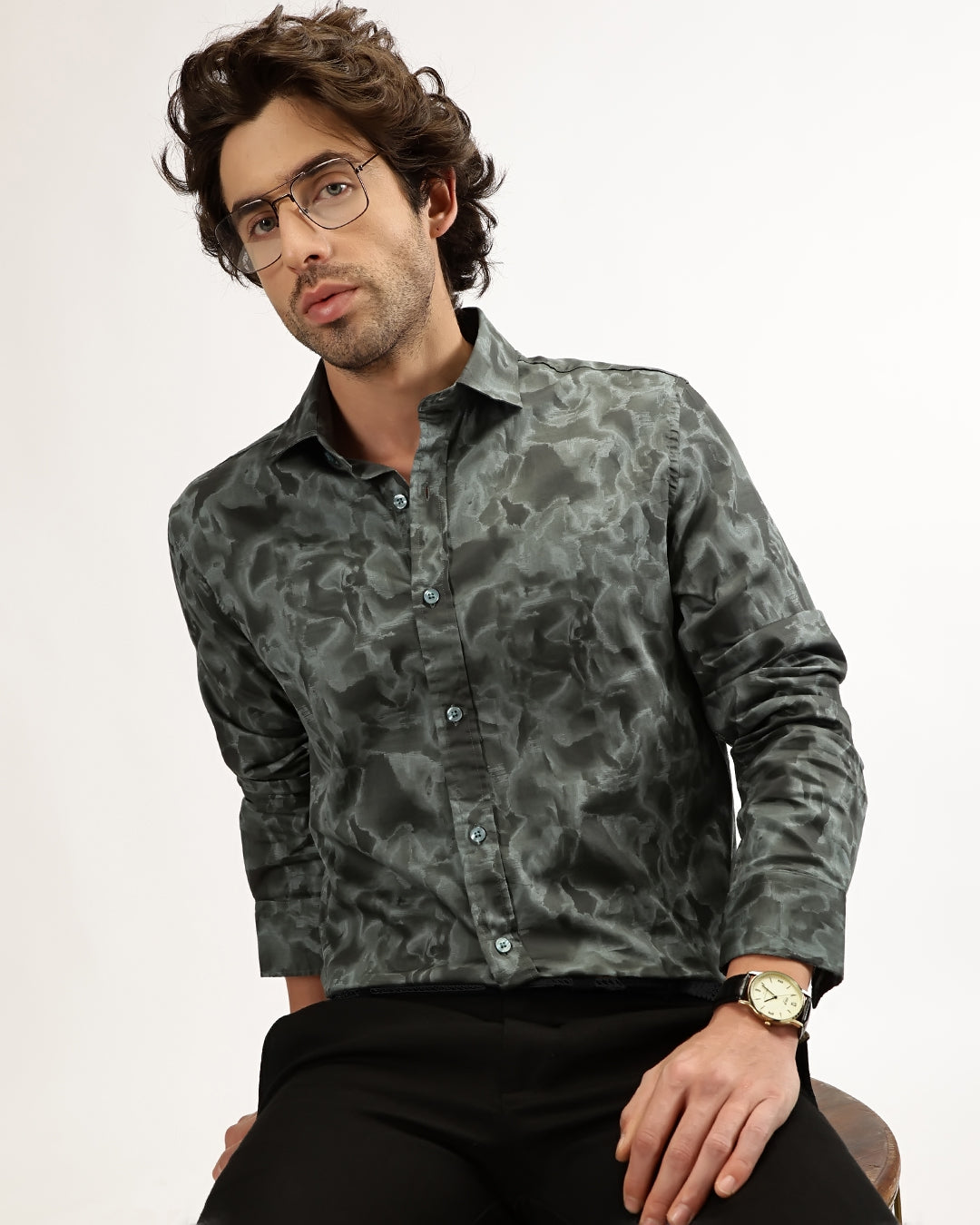 Velin - Regular Fit Satin Abstract Print Shirt