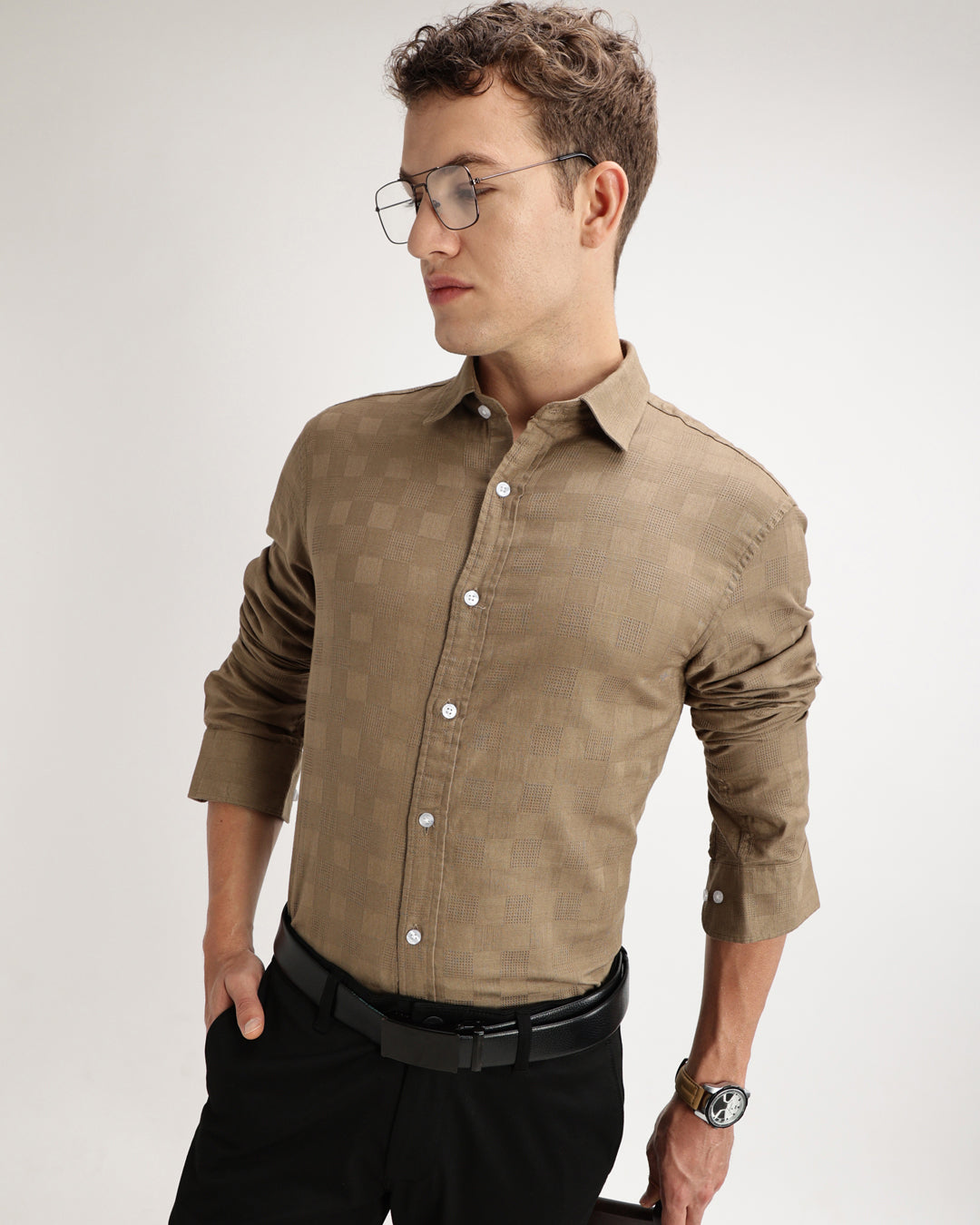 Rivon - Regular Fit Dobby Checked Shirt