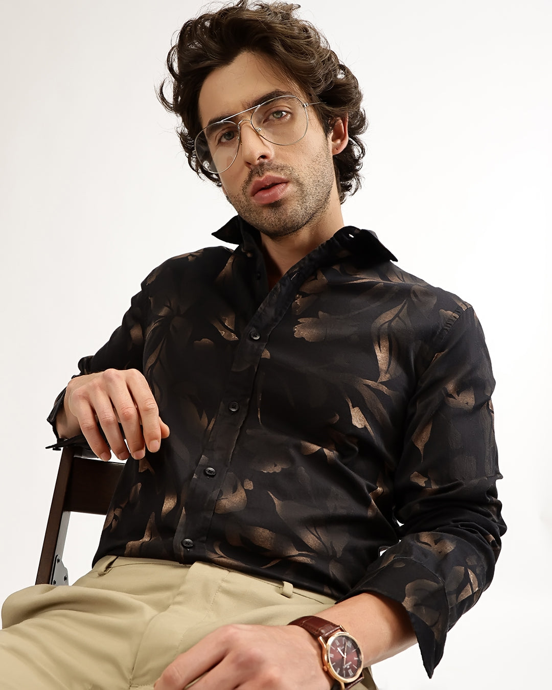 Velin- Regular Fit Satin Floral Print Shirt