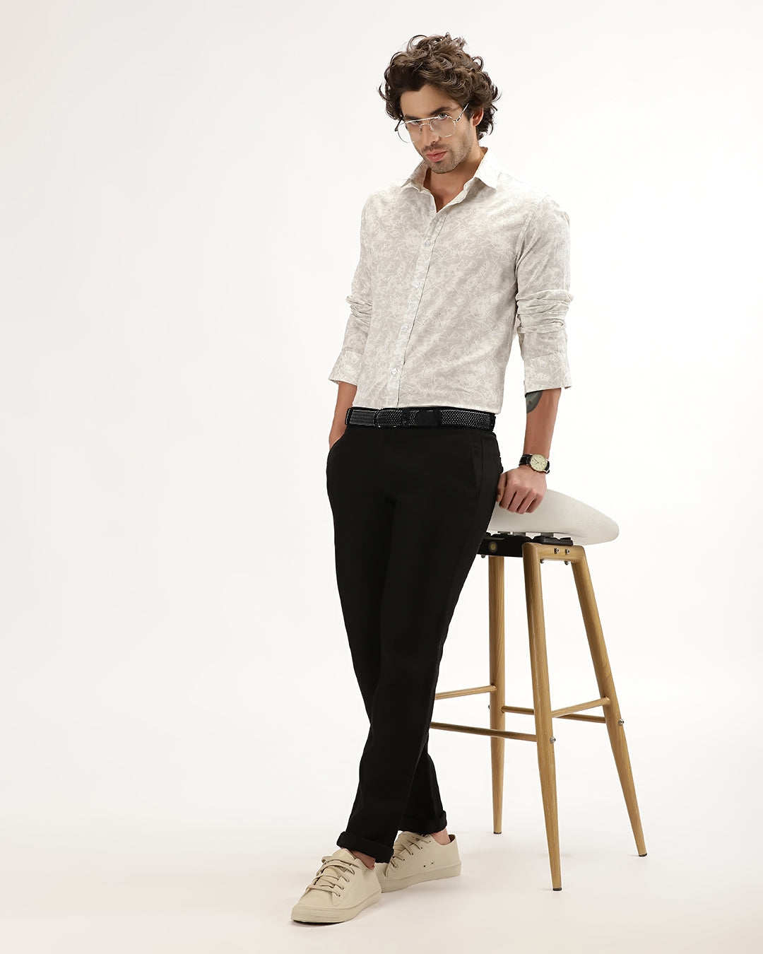 Velin- Regular Fit Satin Geometric Print Shirt