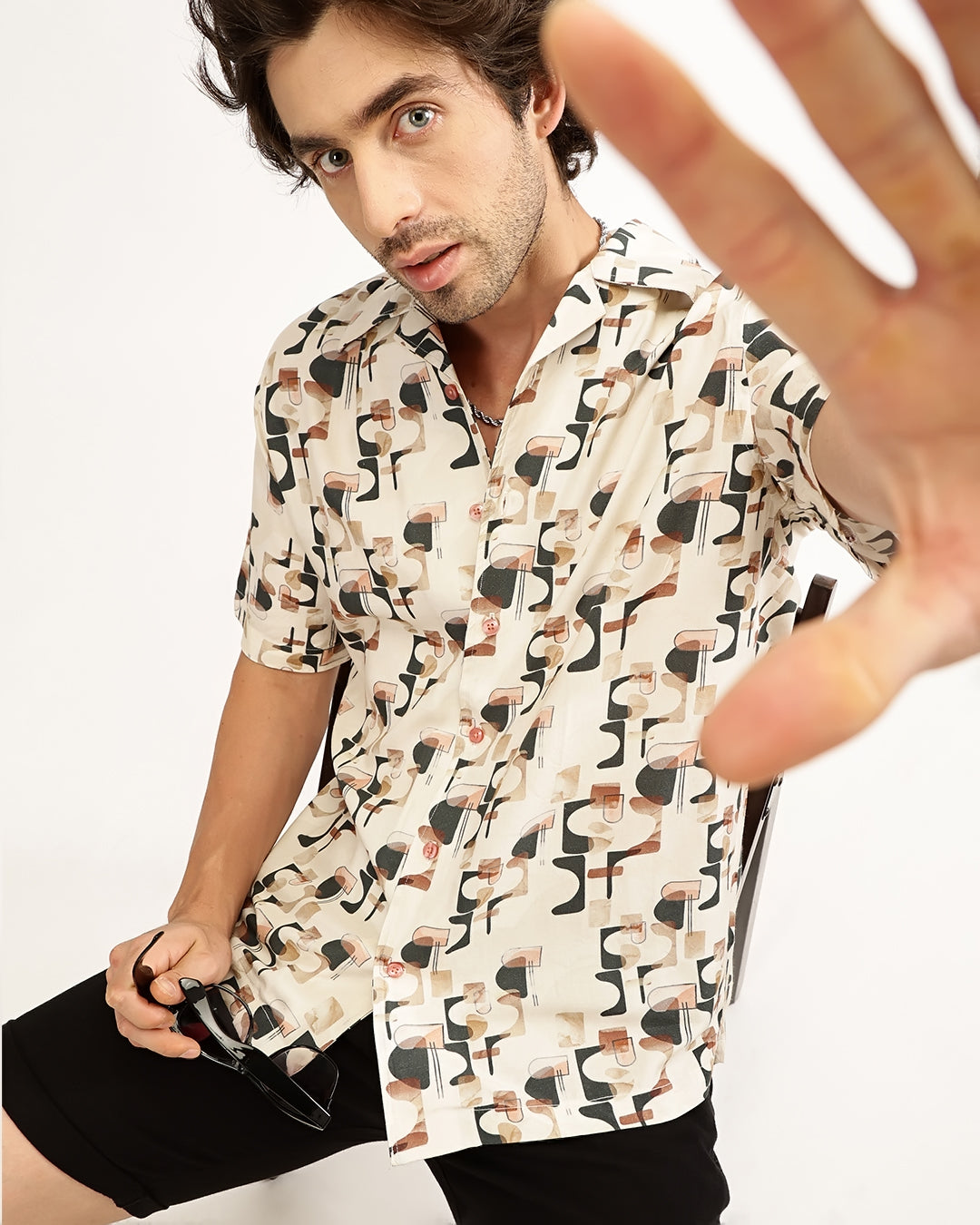 Cirex -  Regular Fit Viscose Abstract Print Shirt