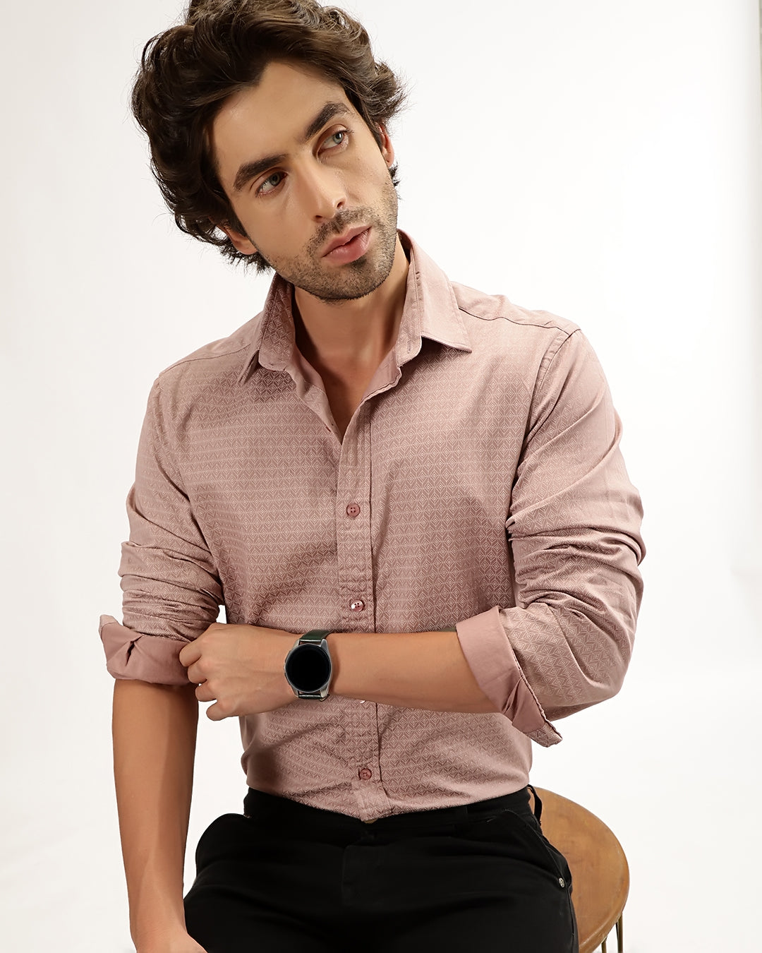 Velin- Regular Fit Satin Geometric Print Shirt