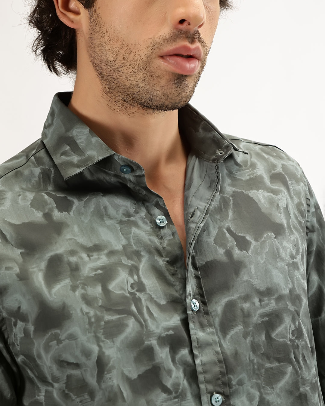Velin - Regular Fit Satin Abstract Print Shirt